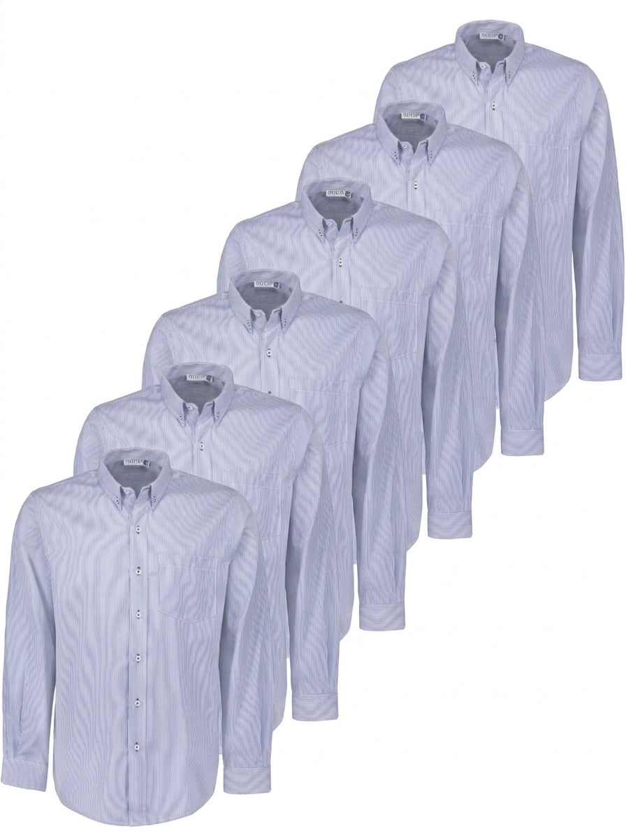 Paquete 6 Camisa Manga Larga Azul Pc Stripe - Personalizable