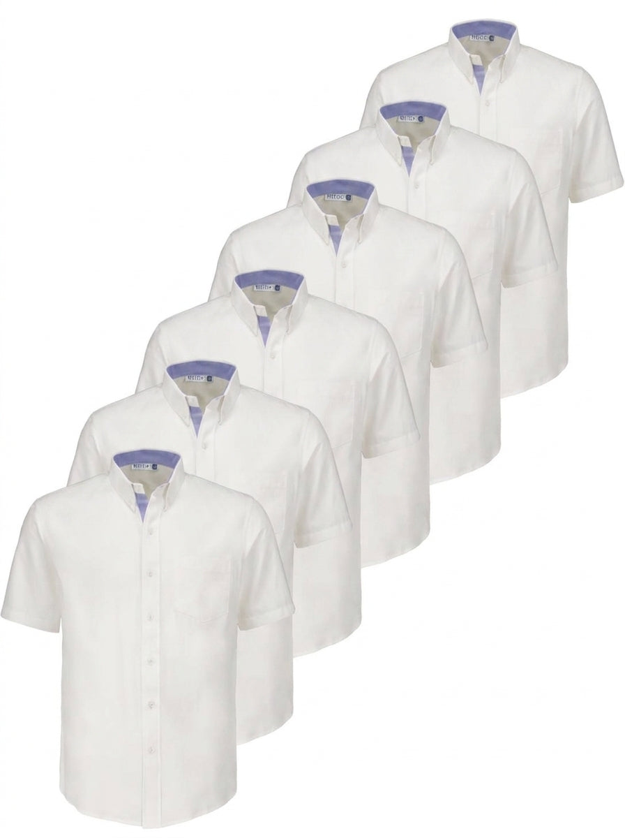 Paquete 6 Camisa Manga Corta Blanca Cuello Azul Oxford - Personalizable