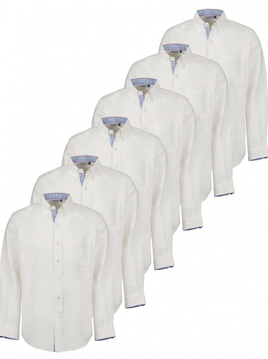 Paquete 6 Camisa Manga Larga Blanca Cuello Azul Oxford - Personalizable