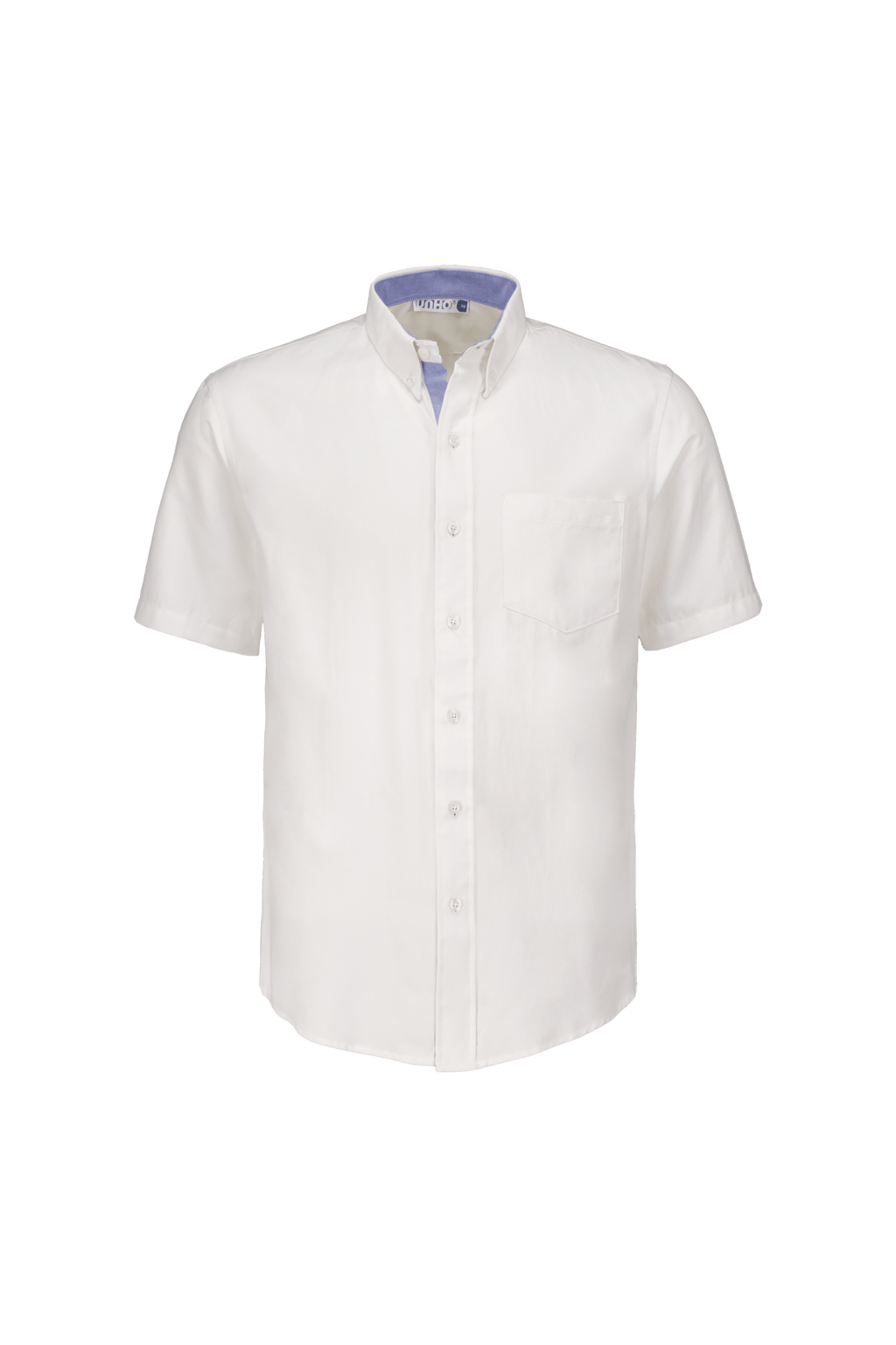 Camisa Manga Corta Blanca Cuello Azul Oxford - UNHO.mid