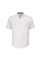 Camisa Manga Corta Blanca Cuello Azul Oxford - UNHO.mid