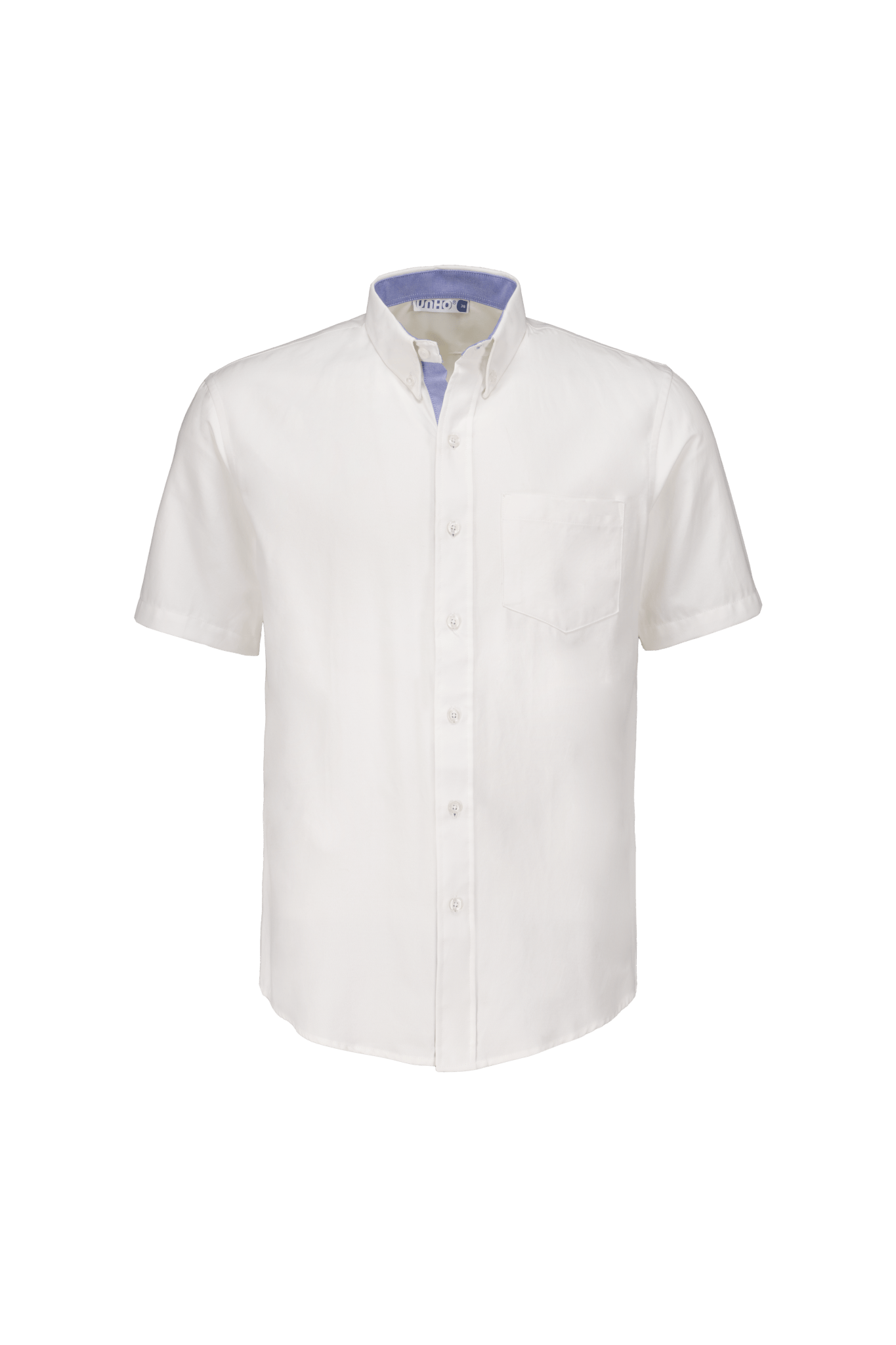 Camisa Manga Corta Blanca Cuello Azul Oxford - UNHO.mid