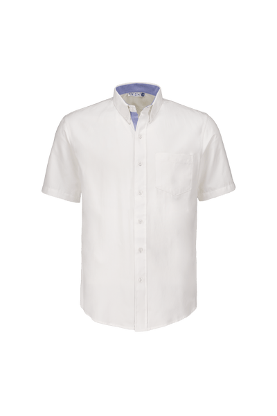 Camisa Manga Corta Blanca Cuello Azul Oxford