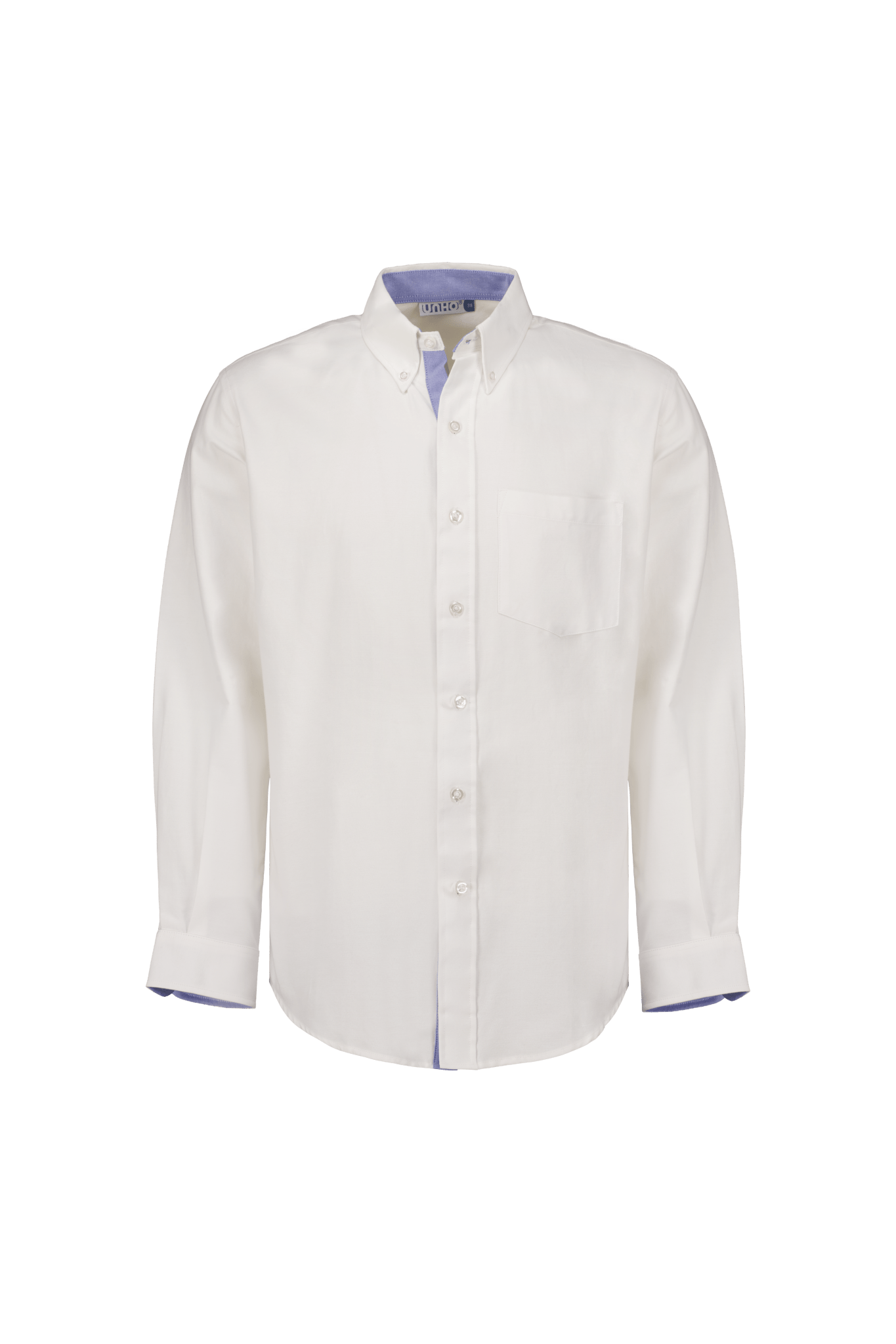 Camisa Manga Larga Blanca Cuello Azul Oxford - UNHO.mid