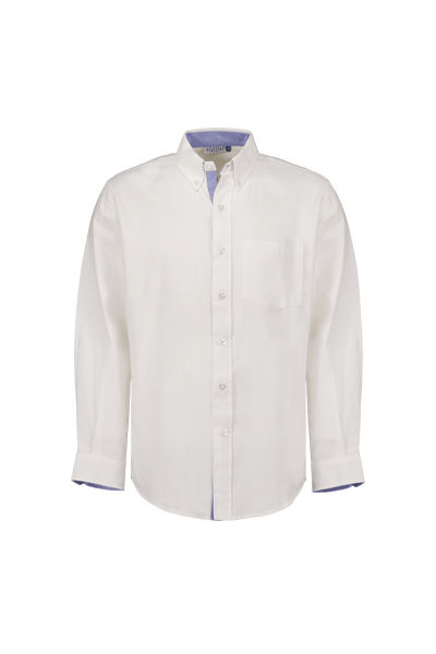 Camisa Manga Larga Blanca Cuello Azul Oxford